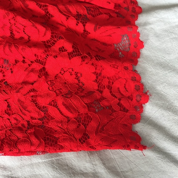 Summer Dress for Women Sheer Spaghetti Strap Split Floral Lace Bodycon Dress Red - Picture 3 of 4